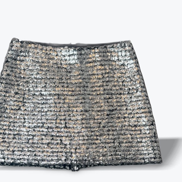 Bailey 44 Dresses & Skirts - Bailey 44‎ Metallic Tweed Mini Skirt Whimsigoth Statement Silver Black Womens XS